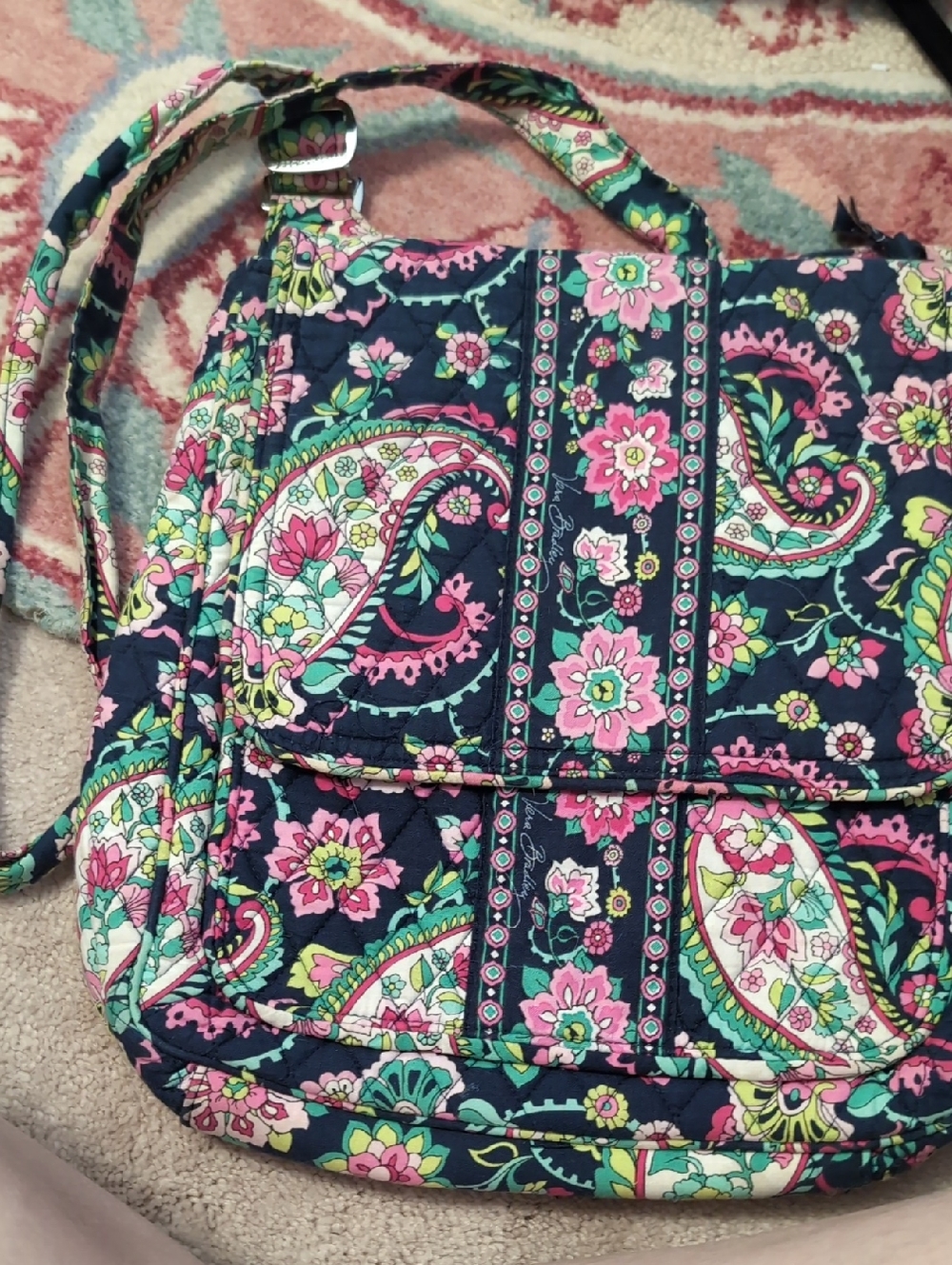 Vera Bradley Navy, Pink and Green Quilted Paisley Crossbody